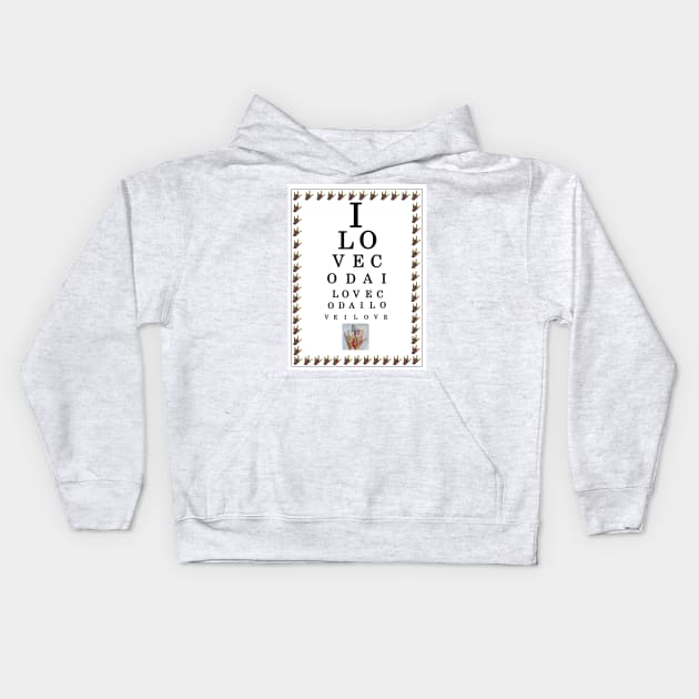 ASL I Love CODA Eye Chart Kids Hoodie by EloiseART